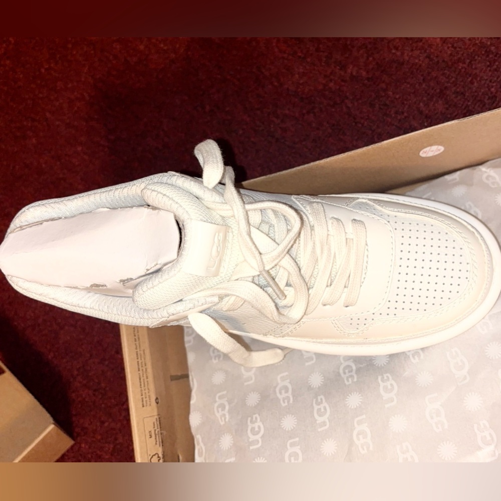 UGG Classic White Leather Lace-Up Sneaker
